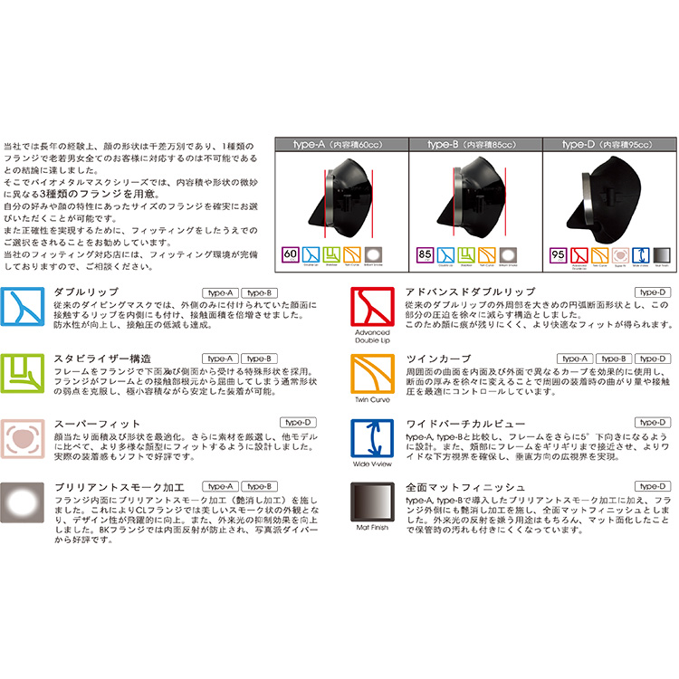 [ 日本潜水機（アポロ） ] アポロスポーツ バイオメタルマスク type-A type-B type-D [ ダイビング用マスク ] |  | 02