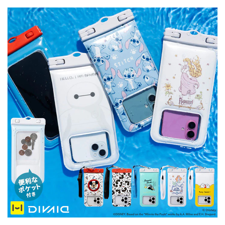 [ DIVAID ] ディバイド ディズニー / Disney 防水ケース フローティング [各種スマートフォン対応] ショルダーストラップ | 