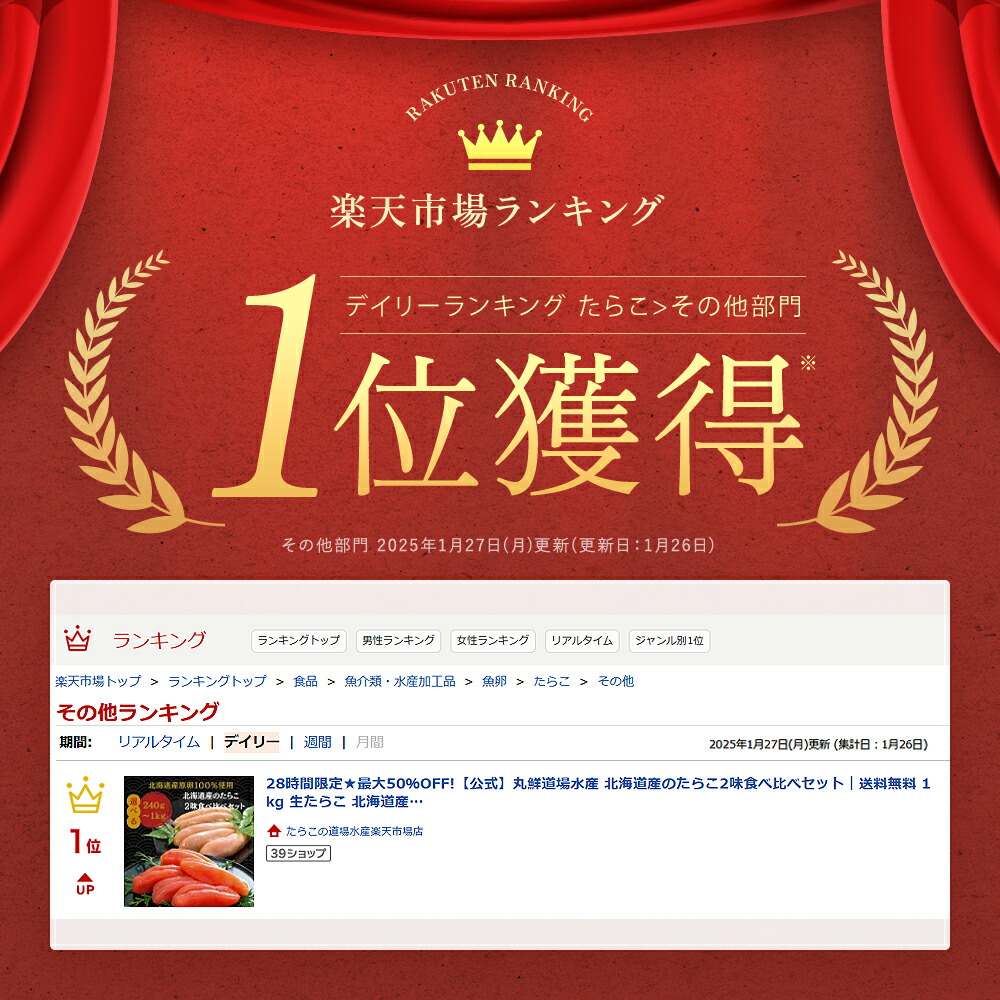 北海道産原卵100%使用 北海道産たらこ