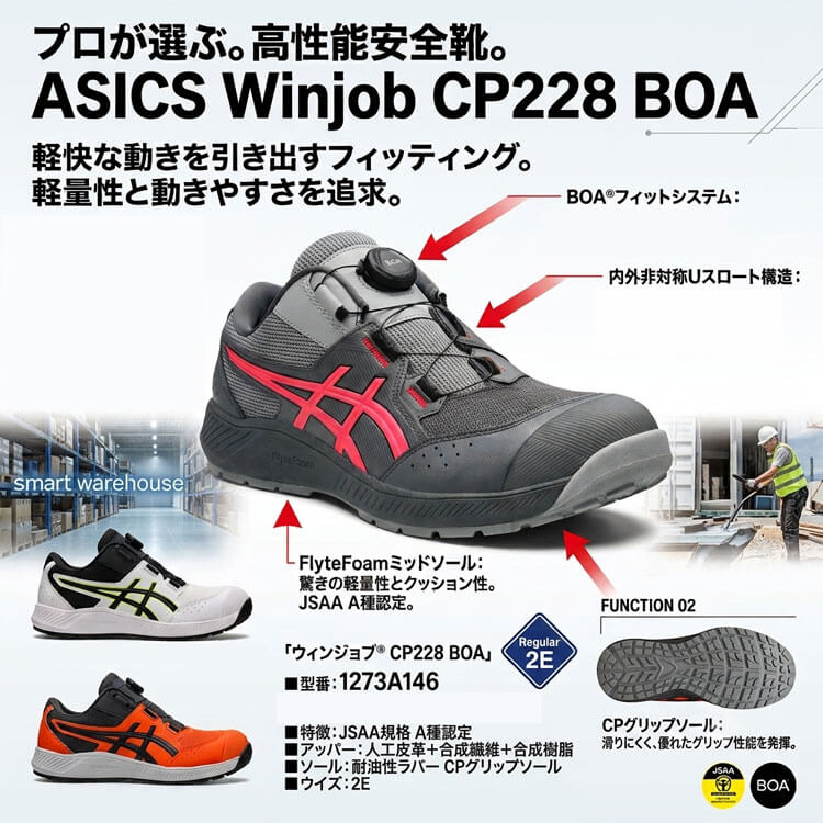 安全靴 アシックス asics スニーカー ウィンジョブ CP228 Boa ローカット