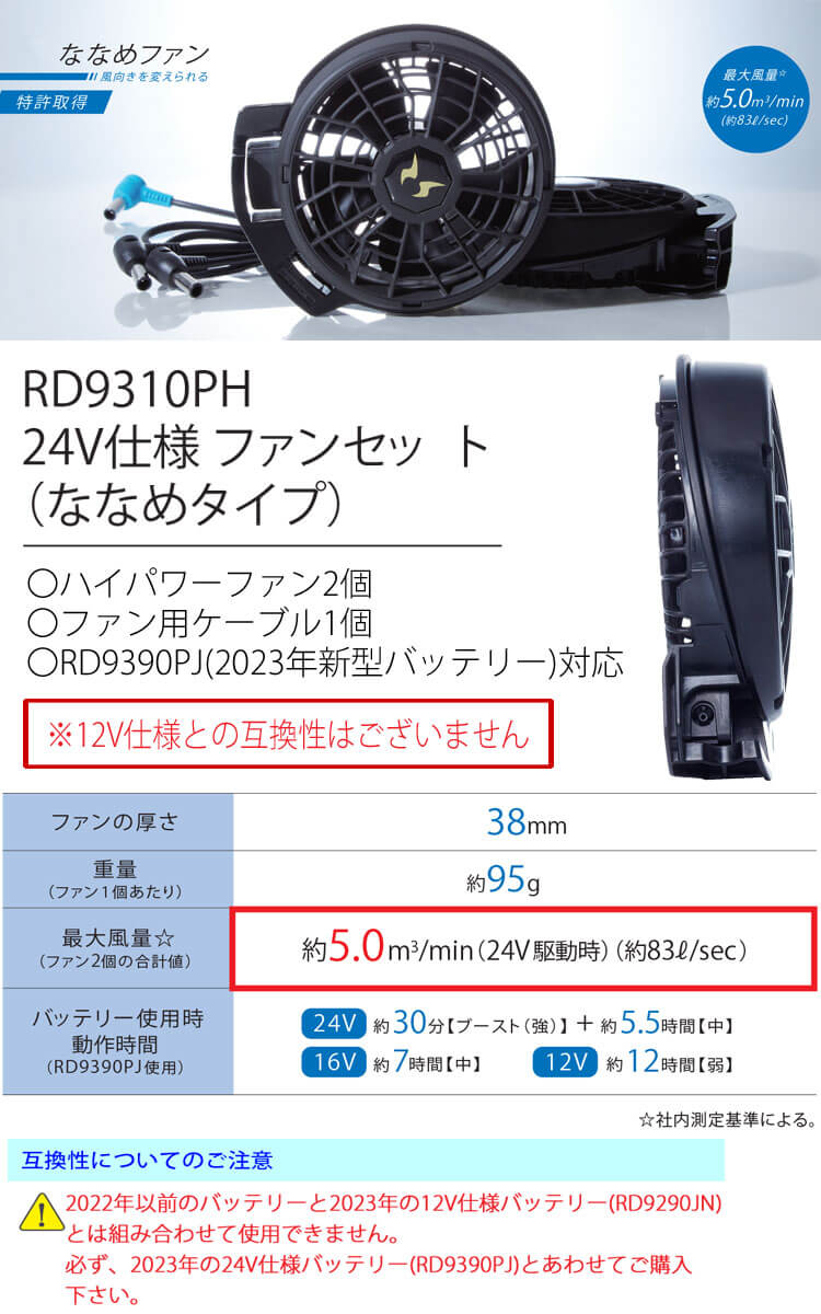メーカー公式ショップ空調風神服 24V仕様ファンセット(ななめタイプ