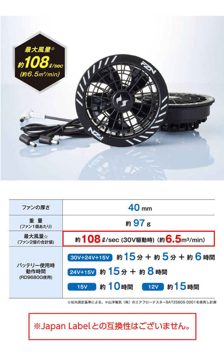 空調風神服 スピンロックファンセット+新型30Vバッテリーセット