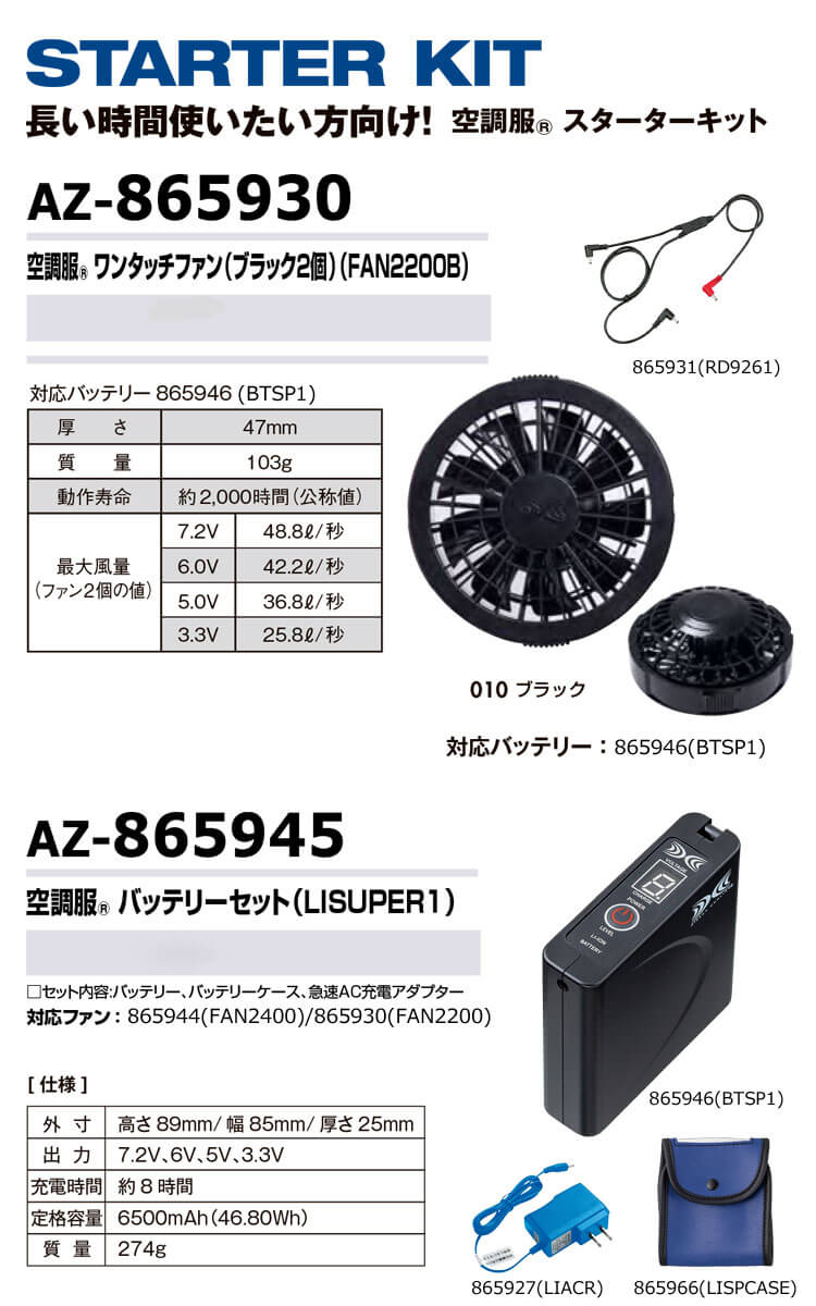 送料込み！空調服スターターキット　SKSP02BP 株)空調服 SKSP02（スターターキット）｜空調服専門店