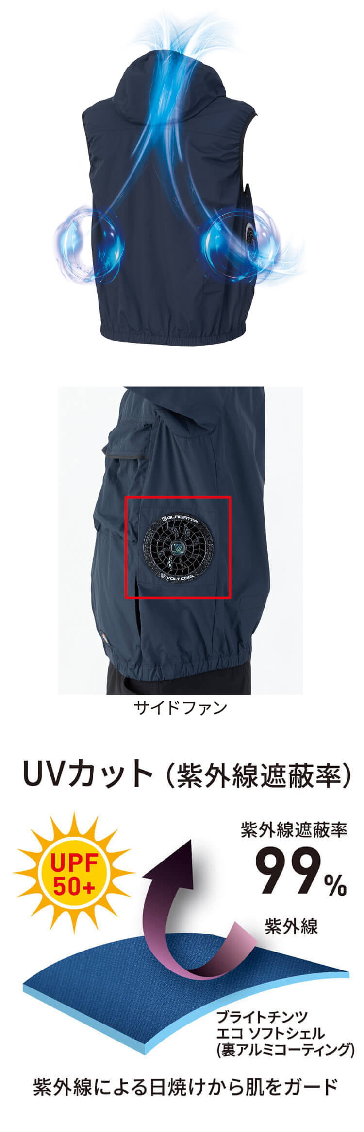 ボルトクール ペルチェ空調ベスト+ファン小型バッテリーフルセット D-299 GF-856 GB-872 GP-854 ディッキーズ