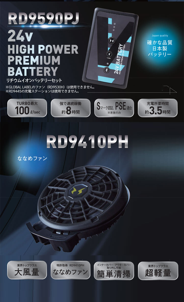 【新品未使用品】空調風神服 ファン・バッテリーセット 2025年モデル 空調風神服 2025年 新作 24V ファン バッテリー セット RD9590PJ