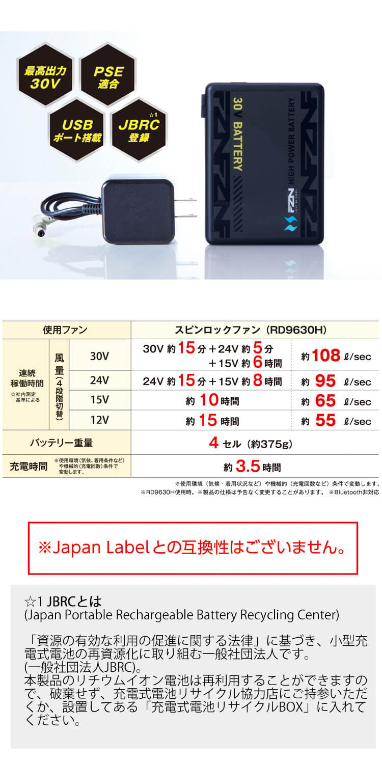 空調風神服 新型30V バッテリーセット RD9680G グローバルレーベル