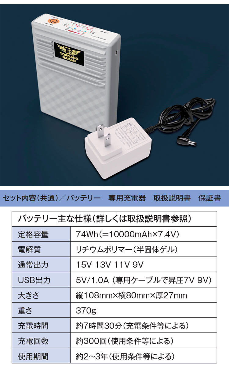 TORNADO RAKAN トルネードラカン 竜巻旋風ファン＋リチウムポリマー2022年新型15Vバッテリーセット FS4-500+BS5-500