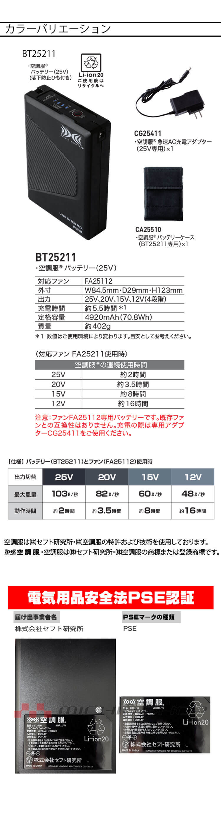 空調服 新型25Vバッテリー・ワンタッチファンセット SK25011 株式会社