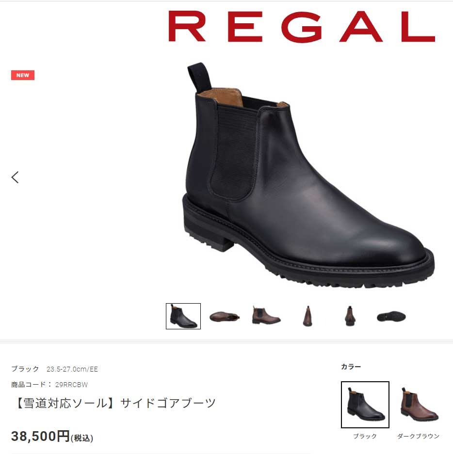 REGAL リーガル メンズ サイドゴアブーツ 雪道対応 冬底 サイドゴア 29RR CBW ショートブーツ ビジネスシューズ 紳士靴 本革 日本製