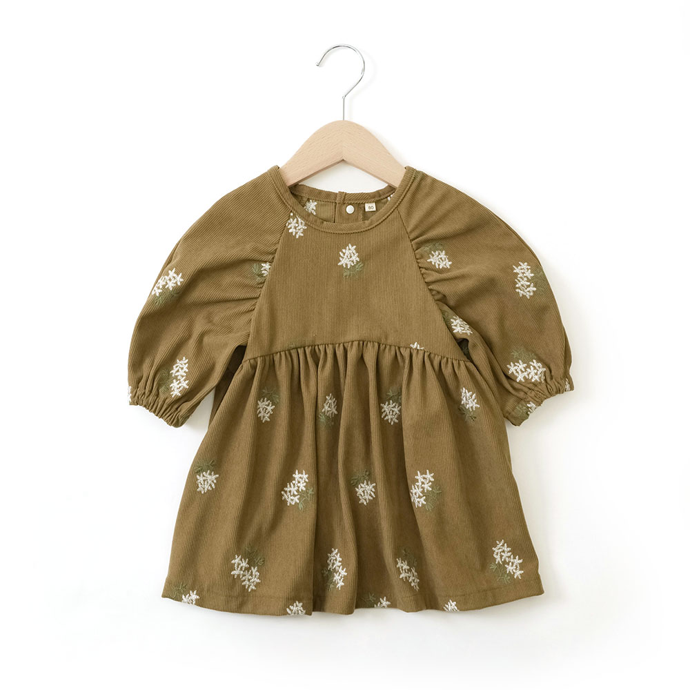 キッズ 子供服 女の子 ジュニア 高学年 ワンピース 長袖 花刺繍