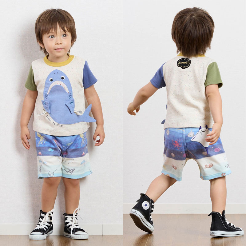 キッズボーダー BIT'Z 子供服 Bit'z 海の深さボーダー柄＆海の動物パッチワーク