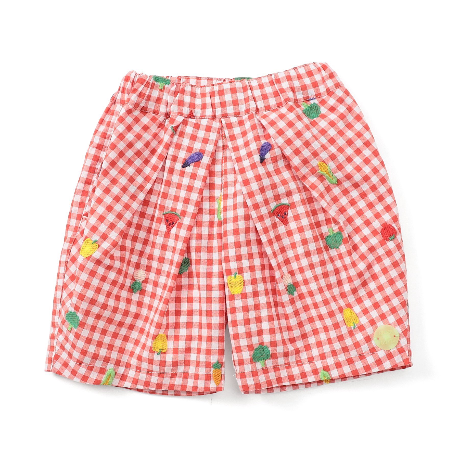 BIT'Z 子供服 ビッツ フルーツとベジタブルの刺繍柄チェック