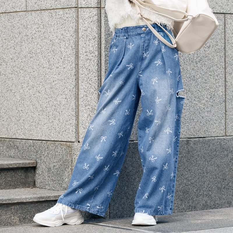 algy（アルジー） 子供服t ALGY 総柄 タック ボリューム ワイド デニム