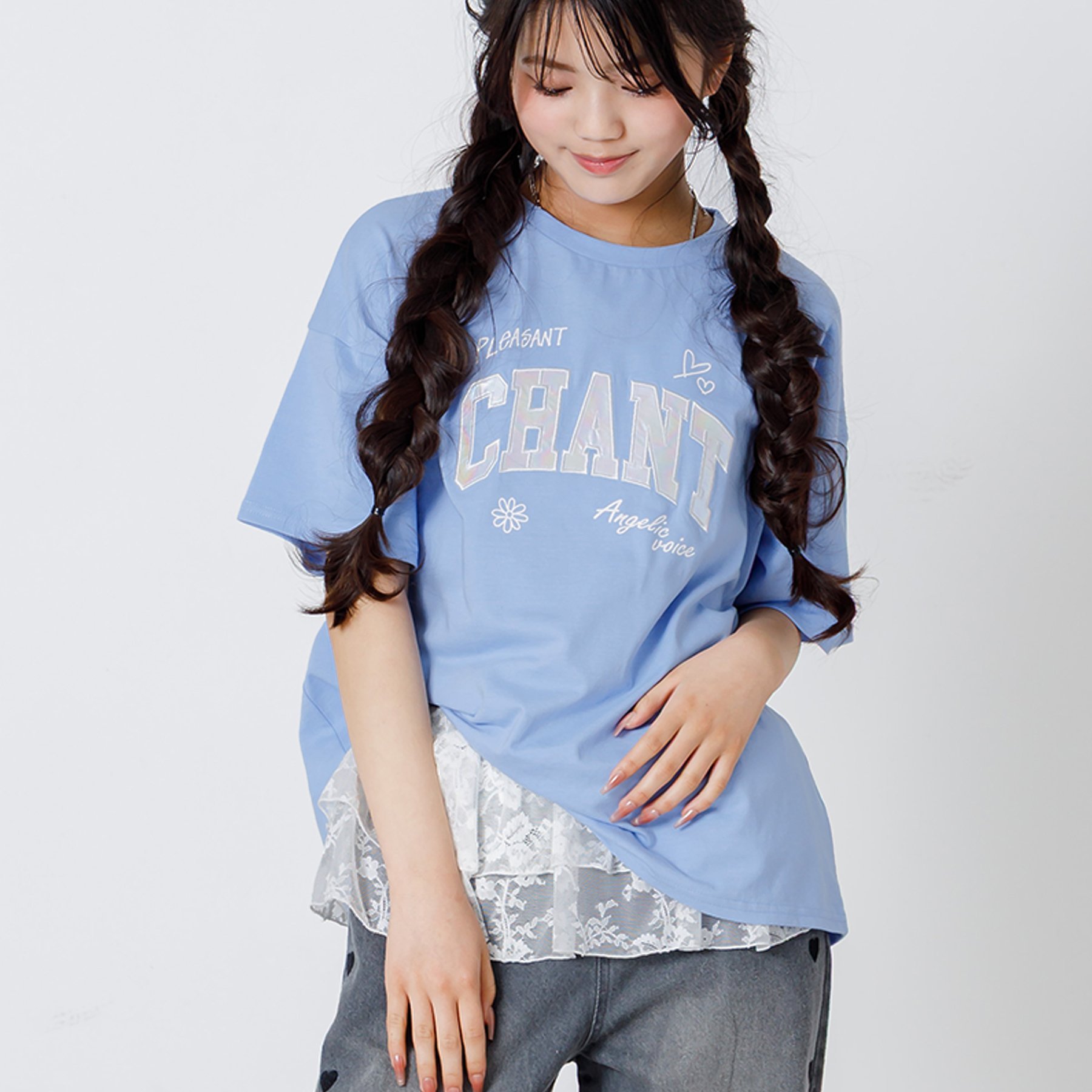 algy（アルジー） セール 子供服 サテンアップリケロゴ BIG Tシャツ