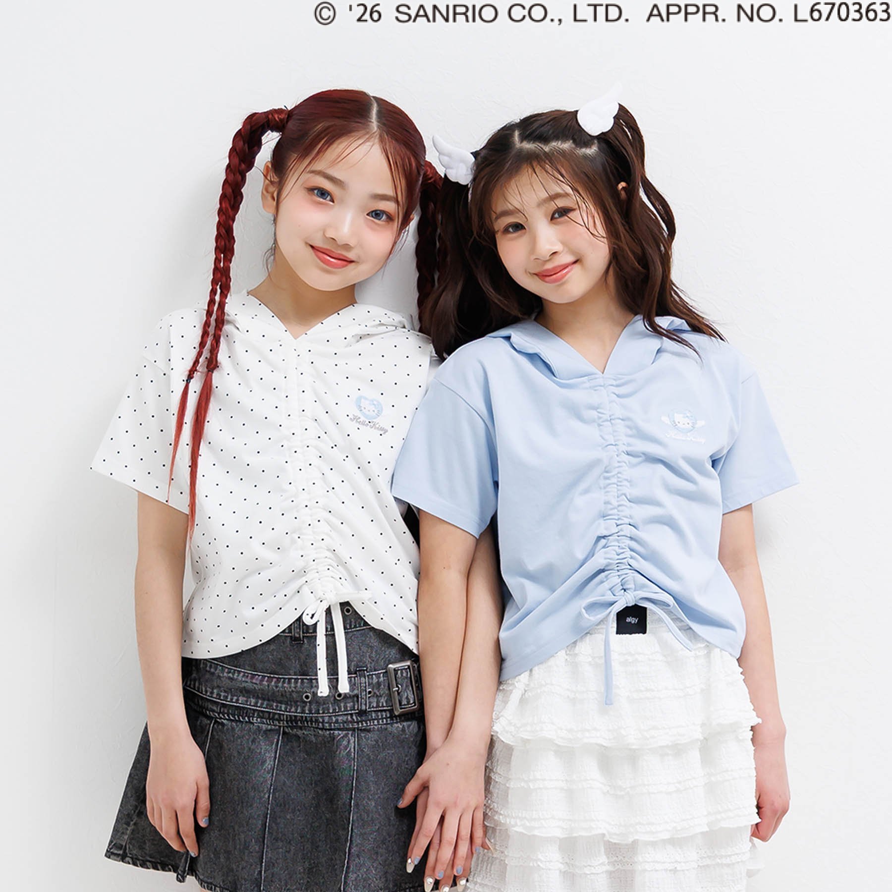 【希少品】 angelphilia シースルーエプロン他、お揃い衣装セット algy（アルジー） 子供服 ハローキティ エンジェル ミミ付き フーディ