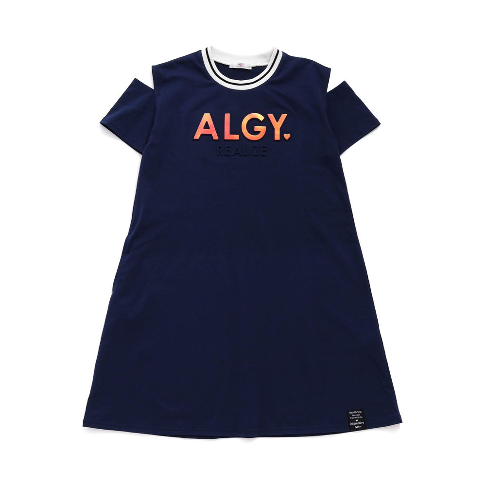 子供服t ALGY アルジー ラインリブ オーロラ ロゴ ガーリー ワンピース 接触冷感 吸水速乾 キッズ 女の子  ジュニア 通学 小学生 中学生 半袖｜mickykids｜03