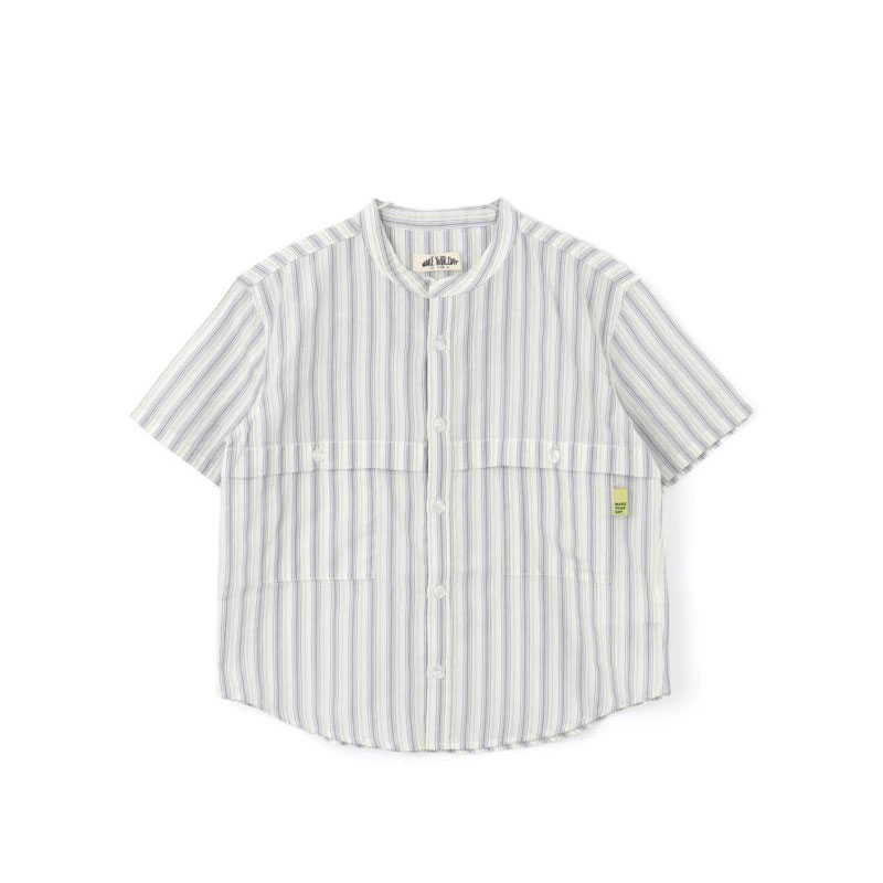 TETSUYA.T 半袖シャツ ホワイト ストライプ 子供服 MAKE YOUR DAY マルチストライプ 半袖 バンド カラー