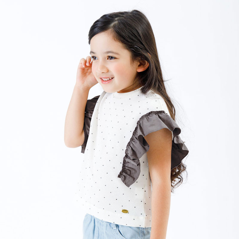 Seraph 子供服 袖フリル ワッフル Tシャツ キッズ 女の子 半袖