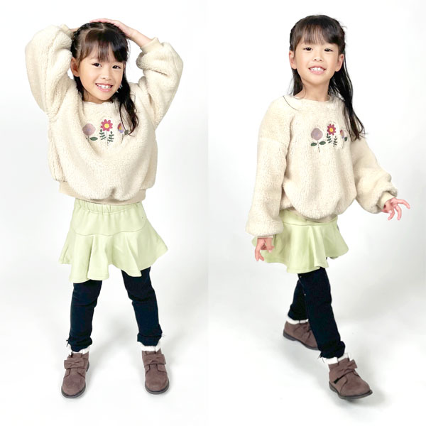 Seraph 子供服 裏シャギー 起毛 フリル パンツ 10分丈 キッズ