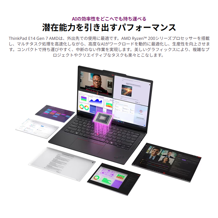 Lenovo ThinkPad E14 Gen 7 ノートPC 21T0CTO1WW Windows11 Office付き Ryzen 7 H 250 32GB SSD512GB 14インチ 再生品Sランクの画像