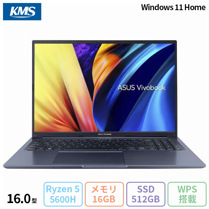 ASUS Vivobook 16X ノートパソコン M1603QA-MBR5165WBY Win11 Office付き Ryzen5 5600H  メモリ16GB SSD512GB 16インチ メーカー再生品Sランク