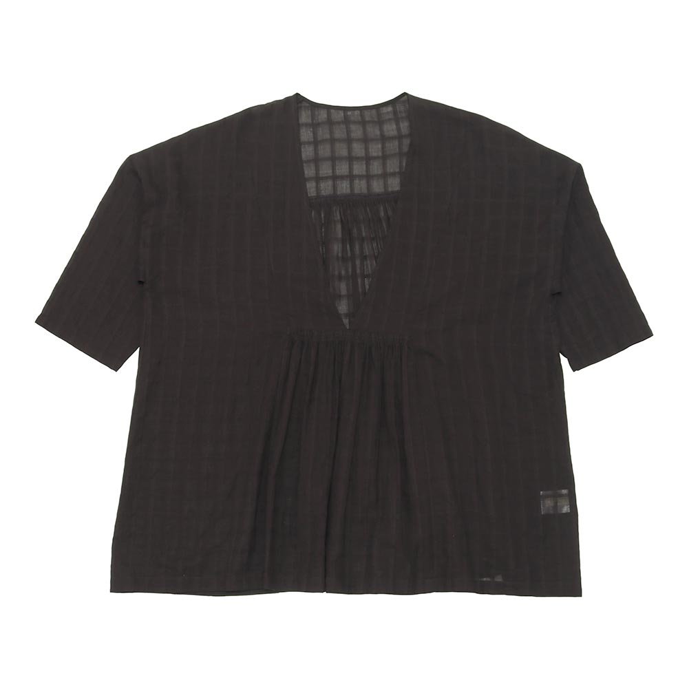 evam eva（エヴァムエヴァ） shadow check gathered pullover E251T204 
