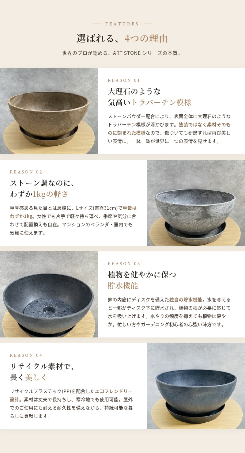 KONTON 植木鉢 鉢カバー アートストーン ボウル L 31cm KONTON 受け皿