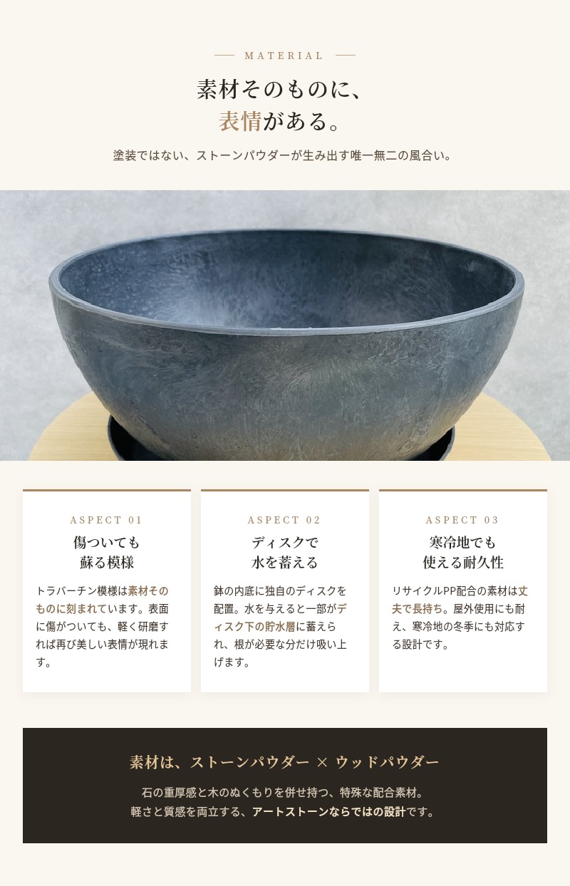 KONTON 植木鉢 鉢カバー アートストーン ボウル L 31cm KONTON 受け皿