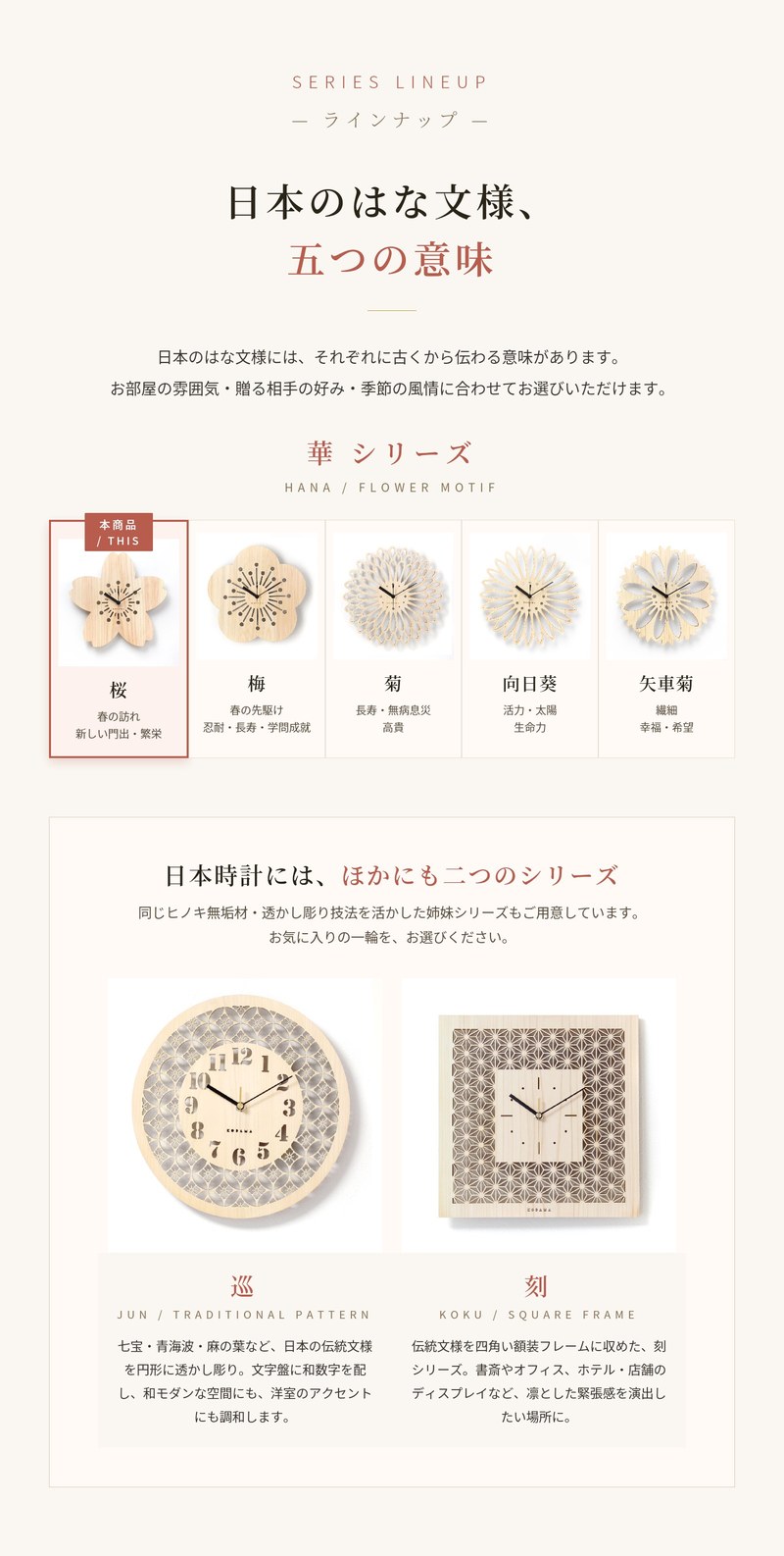 日本時計 華 桜 壁掛け時計 おしゃれ 木製 国産ヒノキ 30cm 透かし彫り