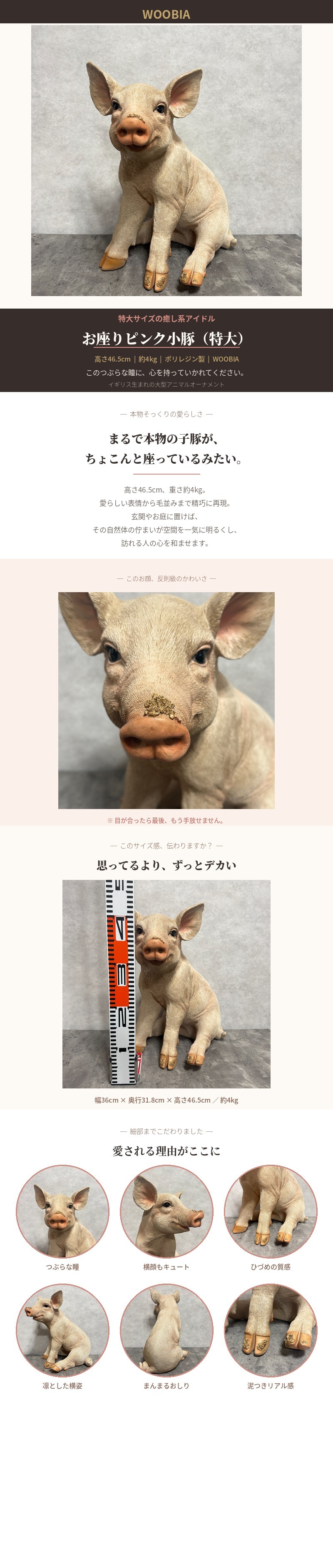 WOOBIA（ウービア） 置物 お座りピンク 小豚 特大 ブタグッズ 高さ46.5