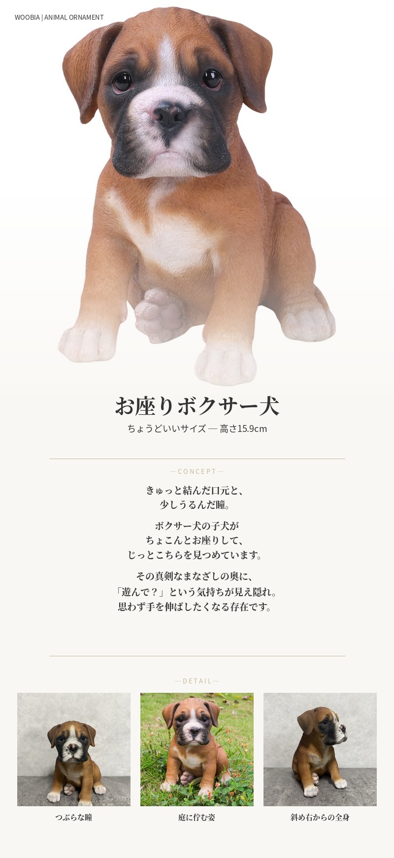 犬 置物 小さい かわいい 高さ15.9cm お座りボクサー犬 動物 玄関