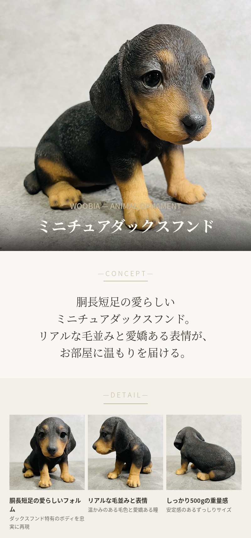 置物 犬 横幅19.5cm かわいい 動物 玄関 ミニチュアダックスフンド