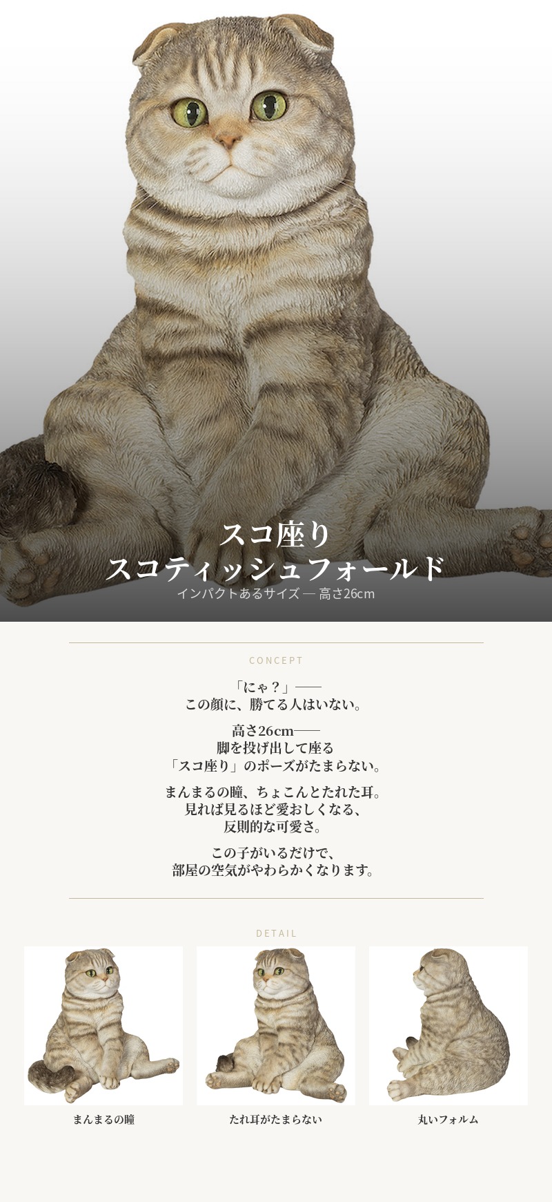 WOOBIA（ウービア） 置物 猫 動物 スコ座り スコティッシュフォールド