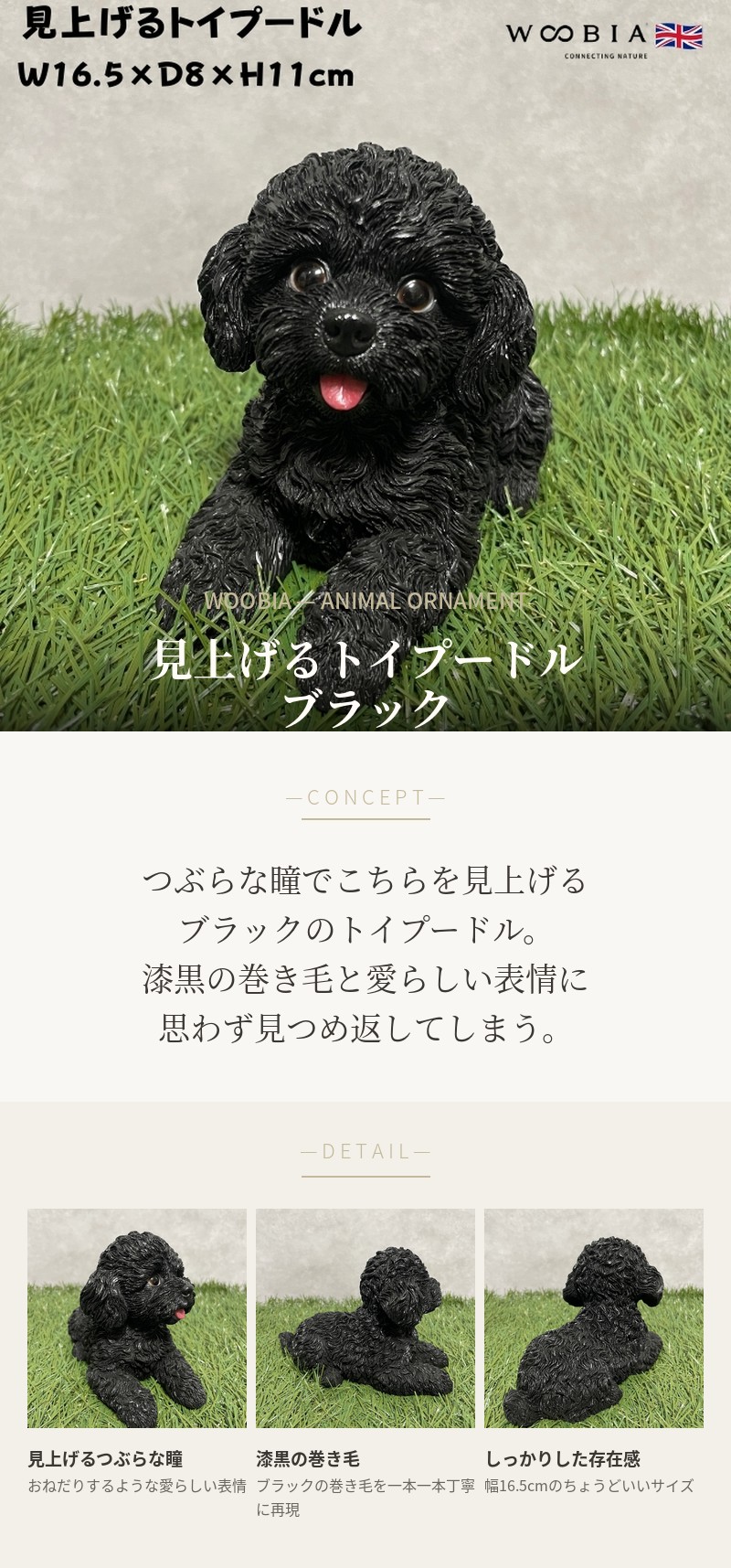 置物 犬 かわいい 動物 玄関 見上げるトイプードル ブラック おしゃれ