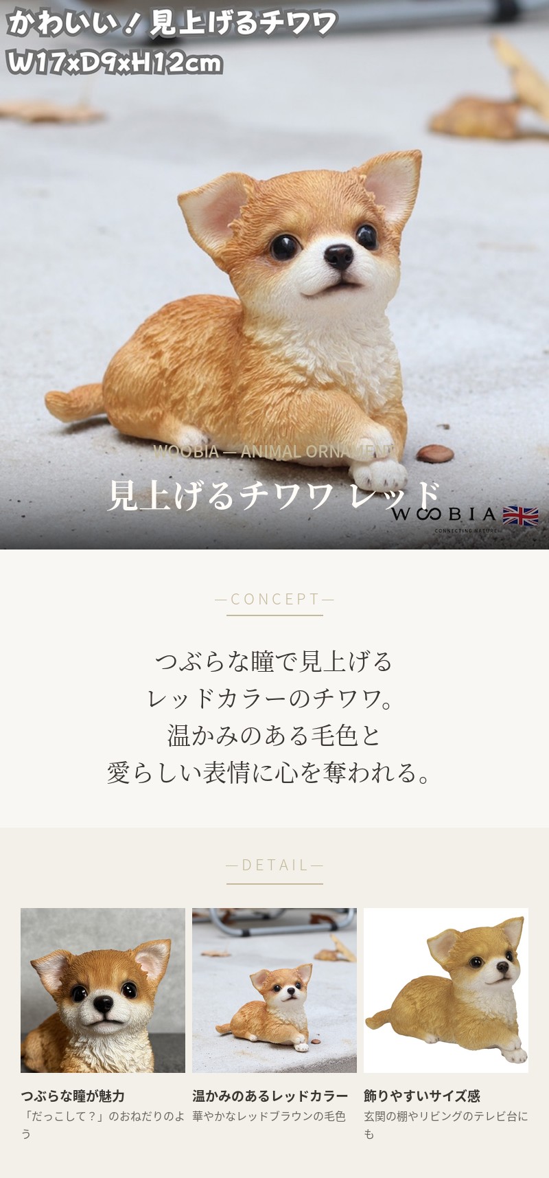 犬 置物 おしゃれ 見上げるチワワ レッド かわいい 動物 インテリア