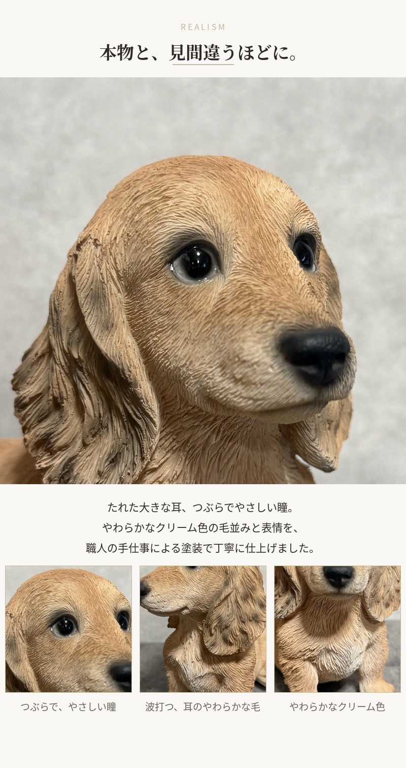 WOOBIA（ウービア） 置物 犬 ダックスフンド クリーム 幅16.5cm woobia