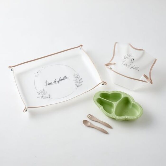 3色から選べる ベビーギフト もぐもぐ5点セット 食器 エプロン マット 一式 Lien de famille おしゃれで可愛い | lien de famille | 03