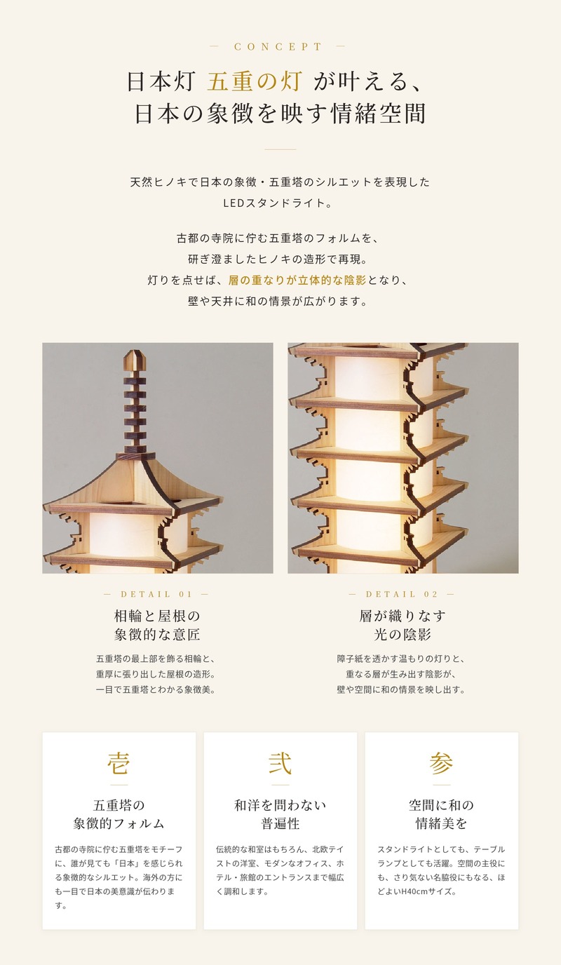 LEDスタンドライト 和風 おしゃれ 日本灯 五重の灯 五重塔 H40cm
