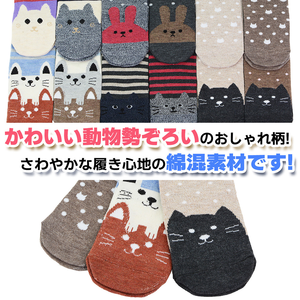動物柄 ソックス 8足セット レディース ショート丈 23-25cm かわいい