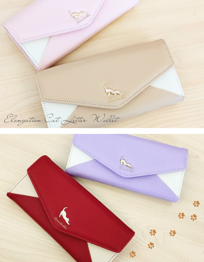 長財布 財布 レディース 大人可愛い 猫モチーフ fleur 伸び猫
