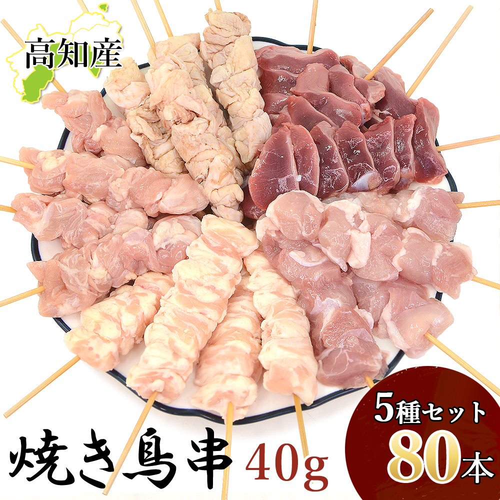 焼き鳥 オススメ 80本 セット 40g(16本×5種) 五十嵐ブロイラー 食べ比べ 国産 若鶏 鶏肉 串 串焼き 焼き鳥串 高知産 焼鳥 BBQ 冷凍便 送料無料 ヤマト発送