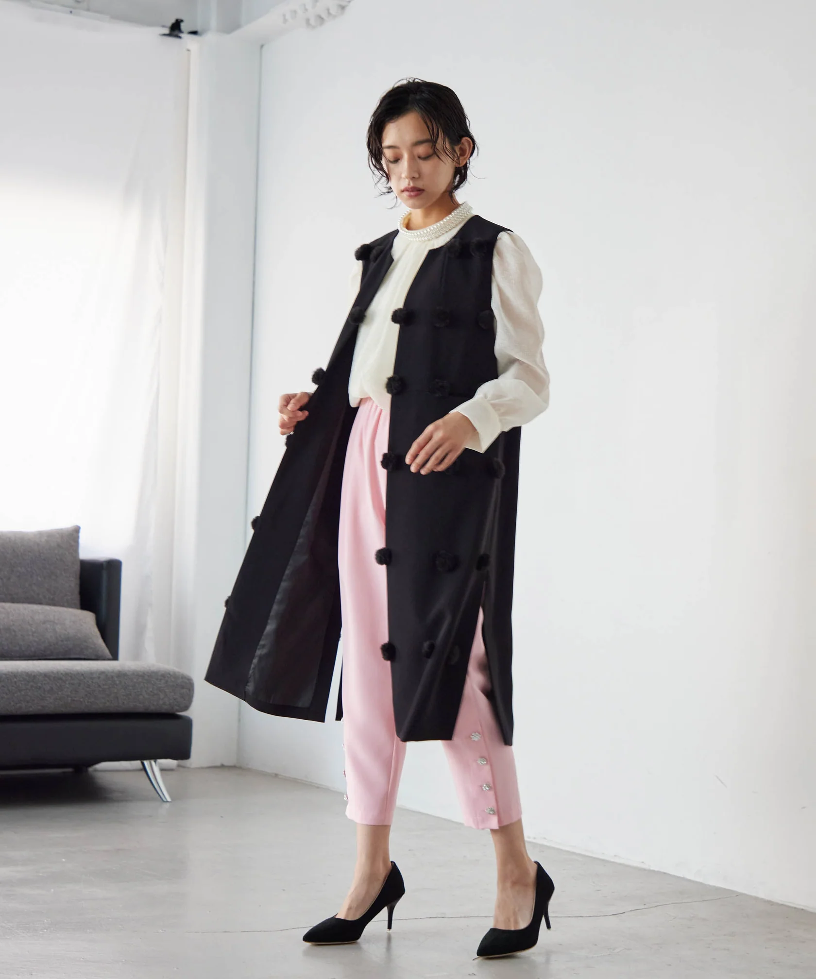 miele grande ミエーレ グランデ ボンボン ファー ロング ジレ