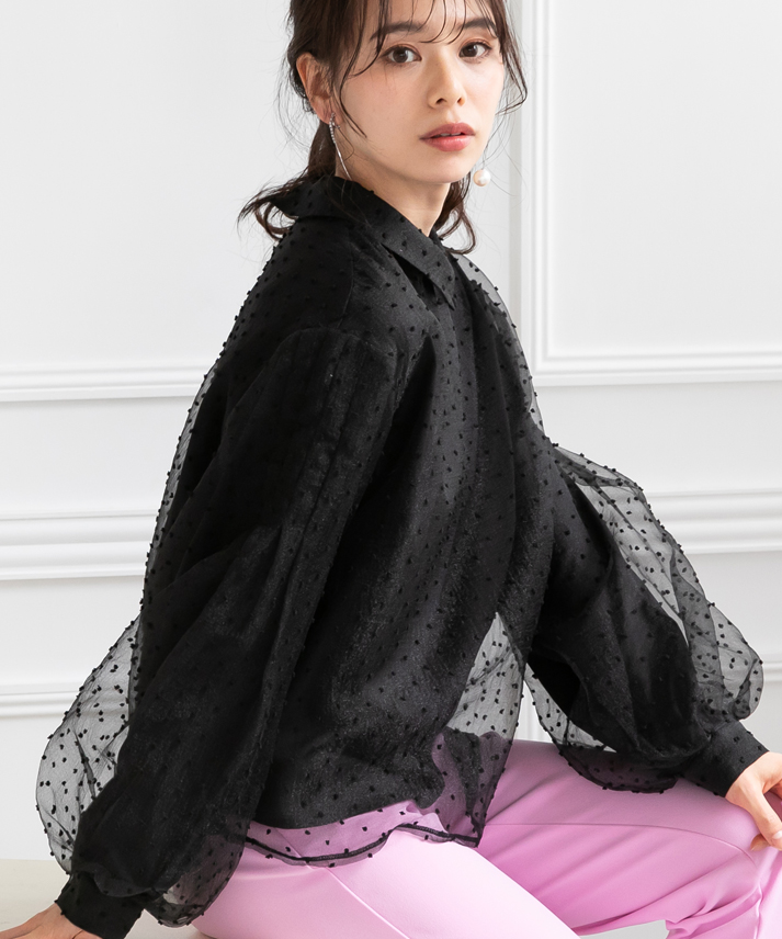 miele grande ミエーレ グランデ ドット オーガンジー ブラウス 長袖 レディース 女性 大人 おしゃれ かわいい トップス 個性的 春 夏 秋 30代 40代 50代 miele grande ミエーレ グランデ ドット オーガンジー ブラウス