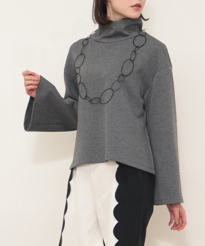 miele grande ミエーレ グランデ 袖フレア 長袖 ハイネック カットソー レディース 女性 大人 おしゃれ かわいい トップス 長袖 黒 個性的 春 秋 30代 40代 50代 miele grande ミエーレ グランデ 袖フレア 長袖 ハイネック