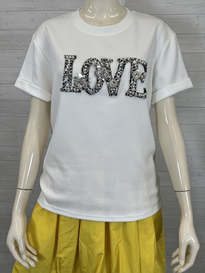 新品　ミエーレグランデ　ラブビジューＴシャツ　ハートレース付け襟付き miele grande ミエーレ グランデ LOVE ビジュー Tシャツ シャツ