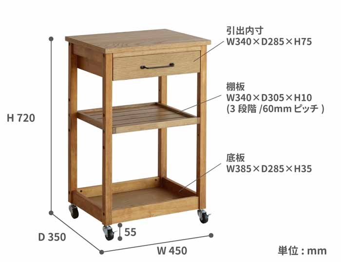 ICHIBA（市場） ワゴン キッチンワゴン キッチン収納 天然木 モルタル