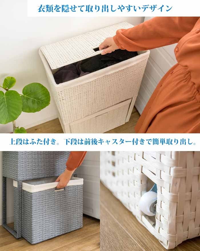 ランドリーボックス 2段 Diario ディアリオ 人工ラタン ラタン