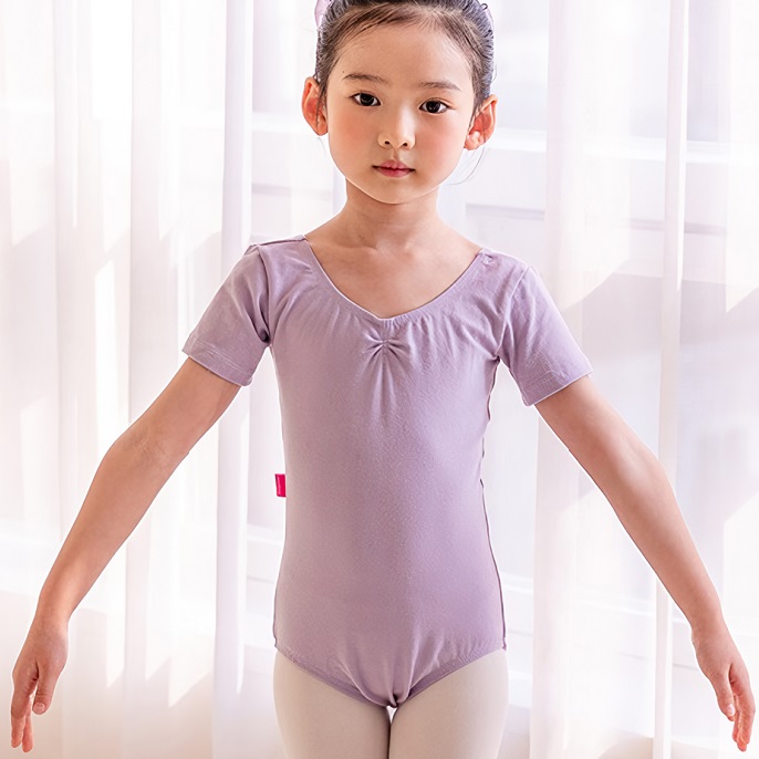 バレエ レオタード 子供 キッズ 半袖 ラベンダー　スカートなし シンプル｜mignonballet