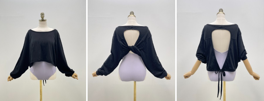 バレエ トップス 長袖 黒 おしゃれ バックレス イイレイル iiLaire