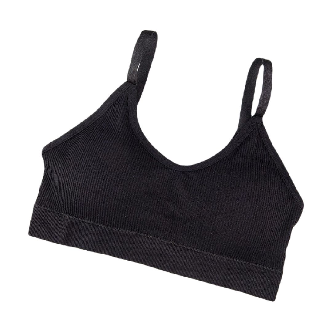 スポーツブラ レディース 女性用 インナー 単品 ブラトップ ノンワイヤー 下着 ブラジャー 細ストラップ パッド付き 取り外し可能 ハーフトップブラ